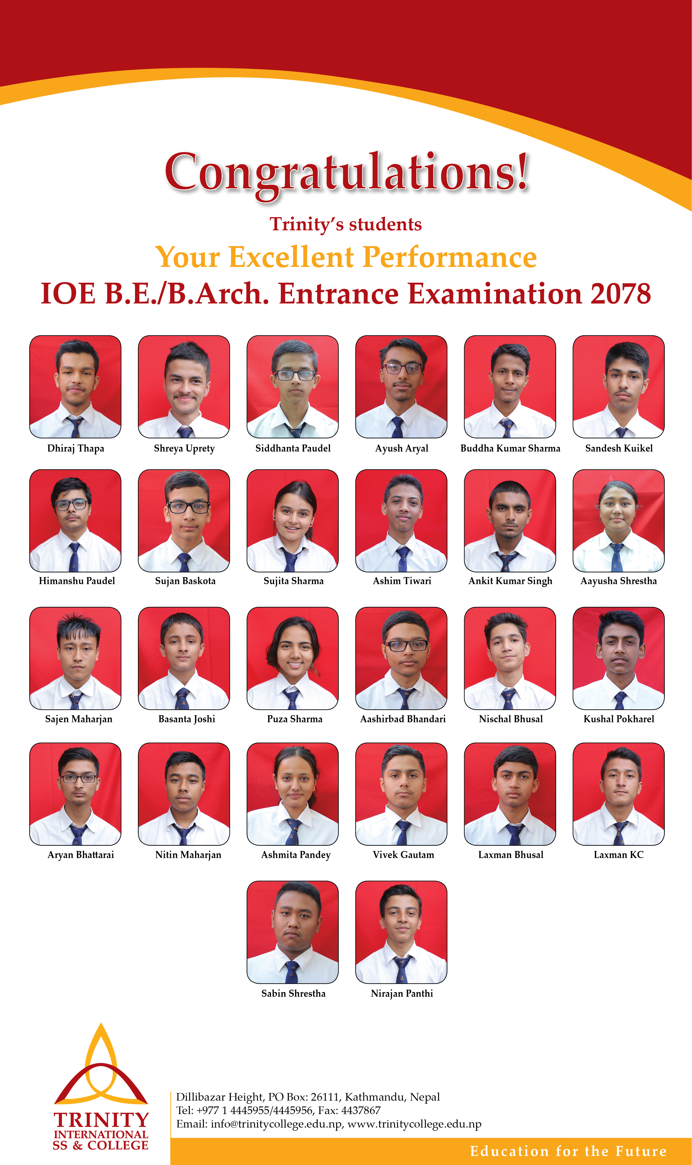 Congratulations - Remarkable IOE Entrance Examination Result 2078